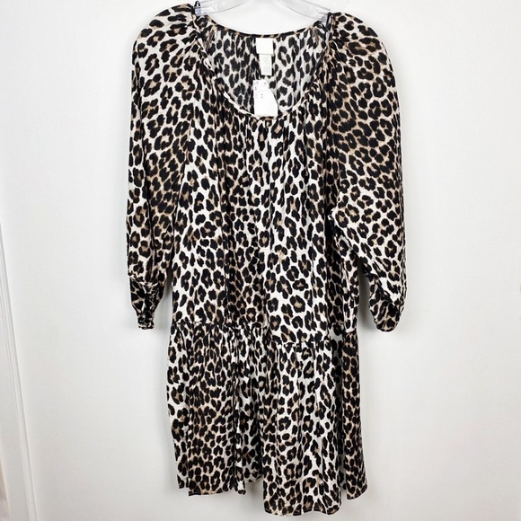 H&M Leopard Cheetah print Swing tunic length dress size M - Picture 2 of 7